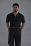 Polo Collar Oversize Zippered Knitwear T-Shirt Black - 4