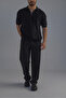 Polo Collar Oversize Zippered Knitwear T-Shirt Black - 3