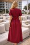 A-Cut Waist Draped Buckle Belt Slit Midi Length V-Neck Short Sleeves Papertouch Fabric Dress - 6