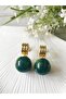 Gold Detailed Turquoise Ball Dangle Earrings - 2
