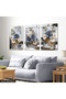 Blue White Flowers Gold Leaf Detailed 3 Piece Silver Plexiglass Mirrored Framed Painting - 3