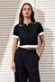 Siyah Polo Yaka Volan Detaylı Crop Renk Bloklu Triko İnce Bluz TWOSS26BZ00296