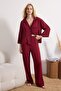 Bordo Biyeli Viskon Dokuma Pijama Takımı THMAW21PT0292 - 2