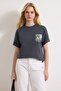 Anthracite 100% Cotton Back and Front Printed Oversize/Relaxed Fit Knitted T-Shirt Twoss24Ts00234