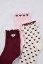Burgundy-Multicolor 3-Piece Cotton Blend Heart Knitted Socks Thmss25Co00003 - 4