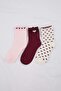 Burgundy-Multicolor 3-Piece Cotton Blend Heart Knitted Socks Thmss25Co00003 - 2