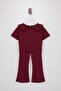 Bordo Bebe Yaka Kız Çocuk Düz Örme Alt - Üst Takım TKDSS26AU00004 - 2