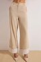 Bej Keten Görünümlü Paça Detaylı Wide Leg/Geniş Paça Pantolon TWOSS26PL00023 - 3