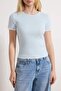 Açık/Bebe Mavi Fitted/Vücuda Oturan Kısa Kollu Biyeli Fitilli Esnek Örme Bluz TWOSS26BZ00253 - 3