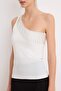 White Stone Accessory Detailed Asymmetric Collar Party Blouse Tprss26Bz00040 - 3