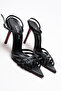 Women's Open Cage Toe Design Thin Heeled Shoes Prona Black Skin - 4