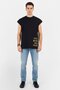 Men Crew Neck Cap Sleeves Graphic T-Shirt, Black - 2