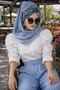 Denim Blue Flower Pattern Ready Shawl - 2