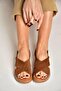 Y555531102 Tan Genuine Leather Suede Women's Sandals - 4