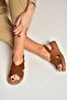Y555531102 Tan Genuine Leather Suede Women's Sandals