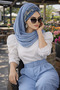 Denim Blue Flower Pattern Ready Shawl