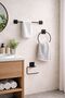 Adhesive Black Long Towel Rack Round Towel Holder Towel Rack WC Toilet Paper Holder 3-Piece Bathroom Set - 2
