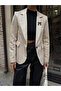 Beige Bow Brooch Lined Slim Fit Jacket 6149 R9-F-K1 - 5