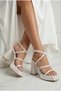Women's Special Design Ankle Strap Platform Heel White Evening Dress Shoes, Wedding Dress Shoes - 2