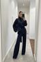 Women's Belted Half-Fisherman Cardigan Pants Two-Piece Set & Wide-Leg Pants Set