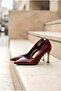 Bordo Rugan Stiletto 9 Cm Altın Ökçe Sivri Burun Vegan Kadın Topuklu Ayakkabı Günlük Özel Gün - 7