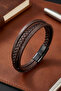 Men's Leather Bracelet Brown Triple Leather Cord Bracelet with Magnetic Lock