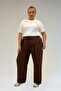 59002 Large Size Pleated Detail Combed Cotton Trousers - Brown