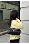 Women's Black Lock Closure Baguette Leather Hand and Shoulder Bag - 4