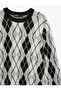 Long Sleeve Crew Neck Diamond Patterned Sweater - 5