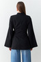 Black Slim Fit Sleeve Detailed Jacket with Tie Detail at the Waist - 7