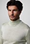 Men's Slim Fit Full Turtleneck Plain Wool Gray Knitwear Sweater - 2
