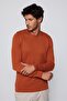 Men's Slim Fit Crew Neck Honeycomb Patterned Cinnamon Knitwear Sweater - 2