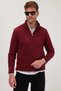 Men's Slim Fit Slim Fit Dobby Zippered Burgundy Stand Collar Sweater - 2