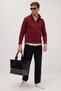Men's Slim Fit Slim Fit Dobby Zippered Burgundy Stand Collar Sweater - 4