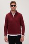 Men's Slim Fit Slim Fit Dobby Zippered Burgundy Stand Collar Sweater - 5