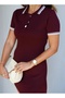 Half Buttoned Short Sleeve Mini Polo Collar Knitwear College Dress Bordo - 2