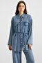 Snap Fastener Soft Denim Jacket and Trousers Set Blue 9398-Tk - 4