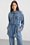 Snap Fastener Soft Denim Jacket and Trousers Set Blue 9398-Tk - 2