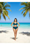 Women's Green High Waist Stripe Detailed Supported Plus Size Bikini Set Hzl25S-Lc201 - 3