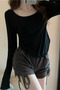 Black Basic Long Sleeve Crop