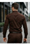 Slim Fit Long Sleeve Easy Ironing Sweat-Absorbing Breathable Texture Tie-Down Collar Brown Men's Shirt - 4