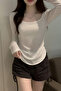 White Basic Long Sleeve Crop - 2
