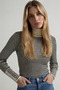 Women's High-Neck Striped Knitwear Sweater Stretch Fabric Slim Fit