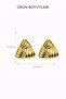 Delta Vintage Yellow Steel Triangle Nail Earrings Retro Fluted Design - 3