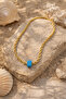 Women's Yellow Tarnish-Resistant Steel Twisted Chain Blue Beaded Necklace