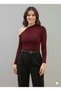 Women's Burgundy One Shoulder Buckle Detailed Long Sleeve Sendy Fabric Blouse