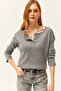 Women's Smoked Buttoned Shirted Casual Sweater KZK-19000721