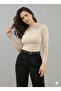 Women's Beige One Shoulder Buckle Detailed Long Sleeve Sendy Fabric Blouse - 3