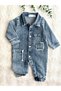 100% Cotton Baby Boy Jean Overalls with Vintage Detail and Snap/Button Closure Denim Overalls (Dark Blue) - 2