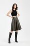Women's Elastic Waist Faux Leather Flared Skirt